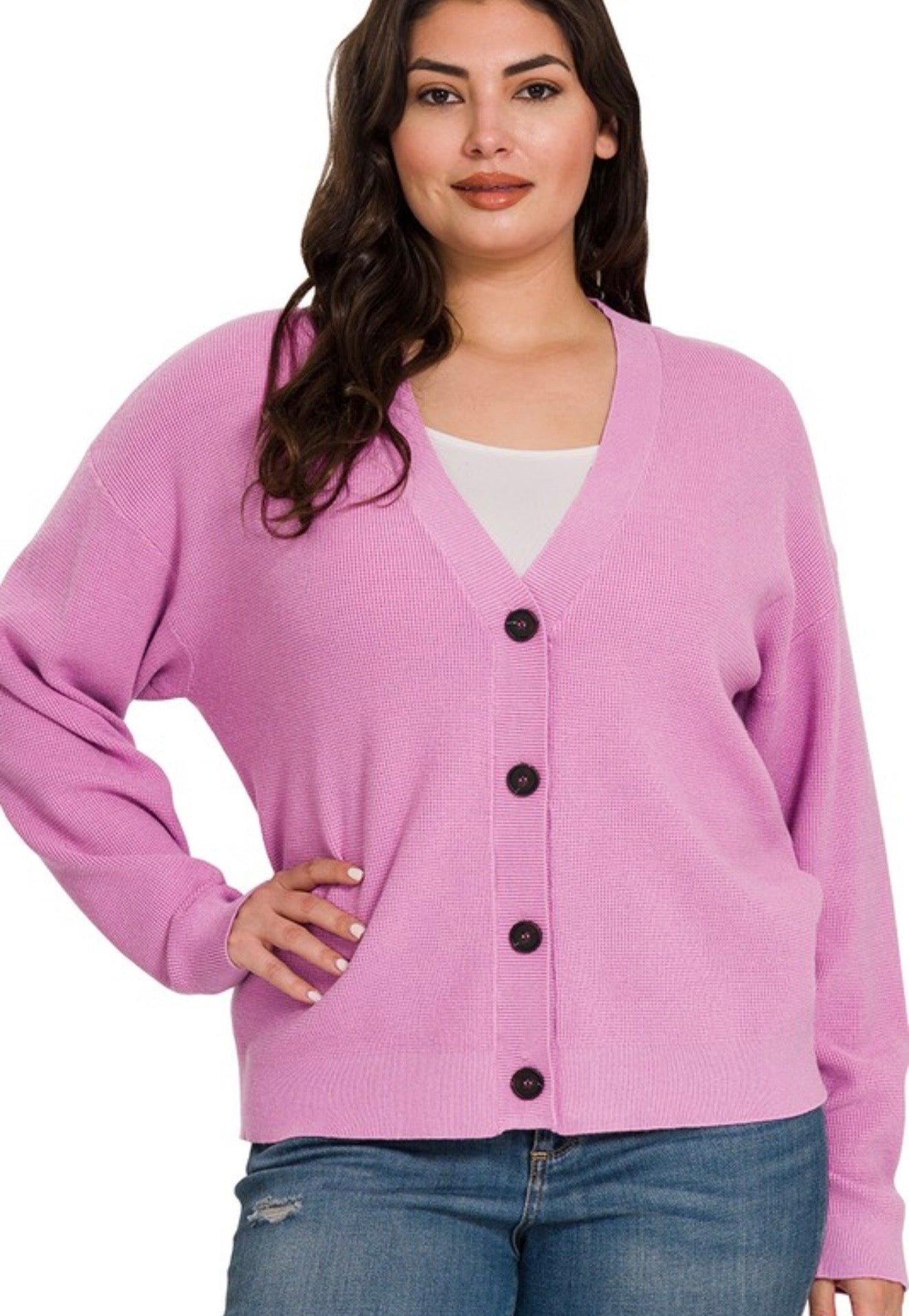 Curvy V-neck Cardigan Dark Mauve