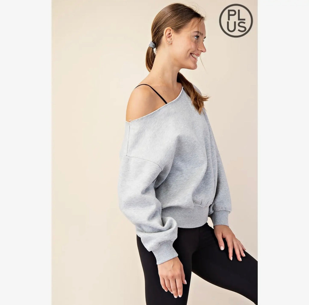 Curvy French Terry Fleece Off Shoulder Top