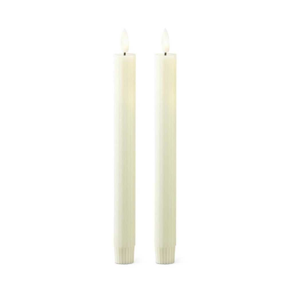 Set/2 Cream Ribbed LED Taper Candles
