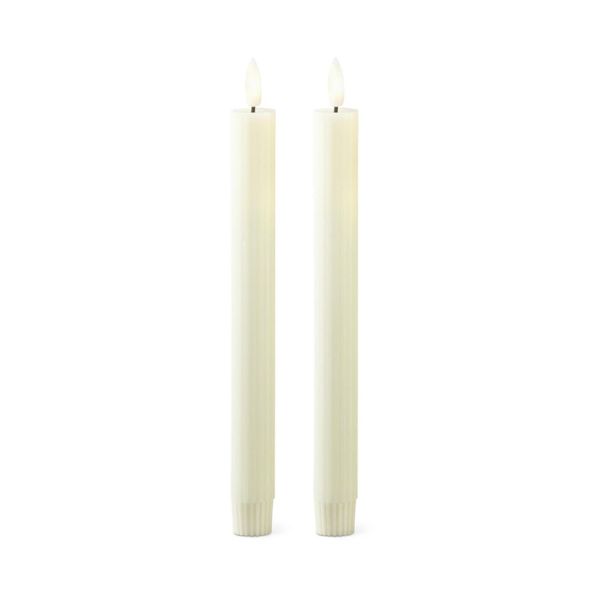 Set/2 Cream Ribbed LED Taper Candles