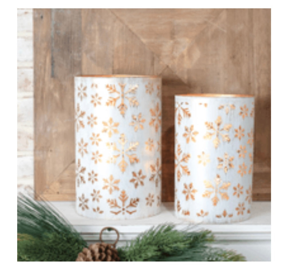 WHITE TIN SNOWFLAKE LANTERN LG
