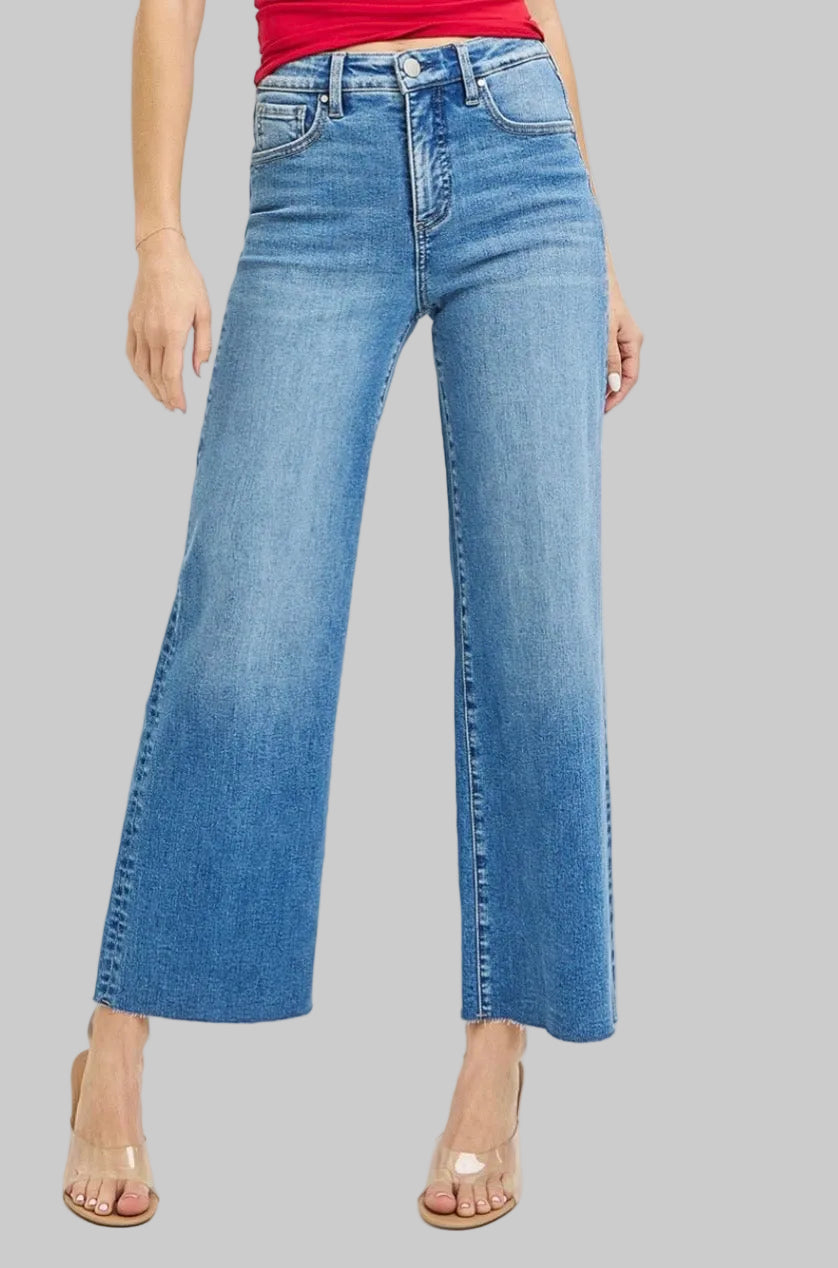 Risen Tummy Control Crop Wide Leg Jeans