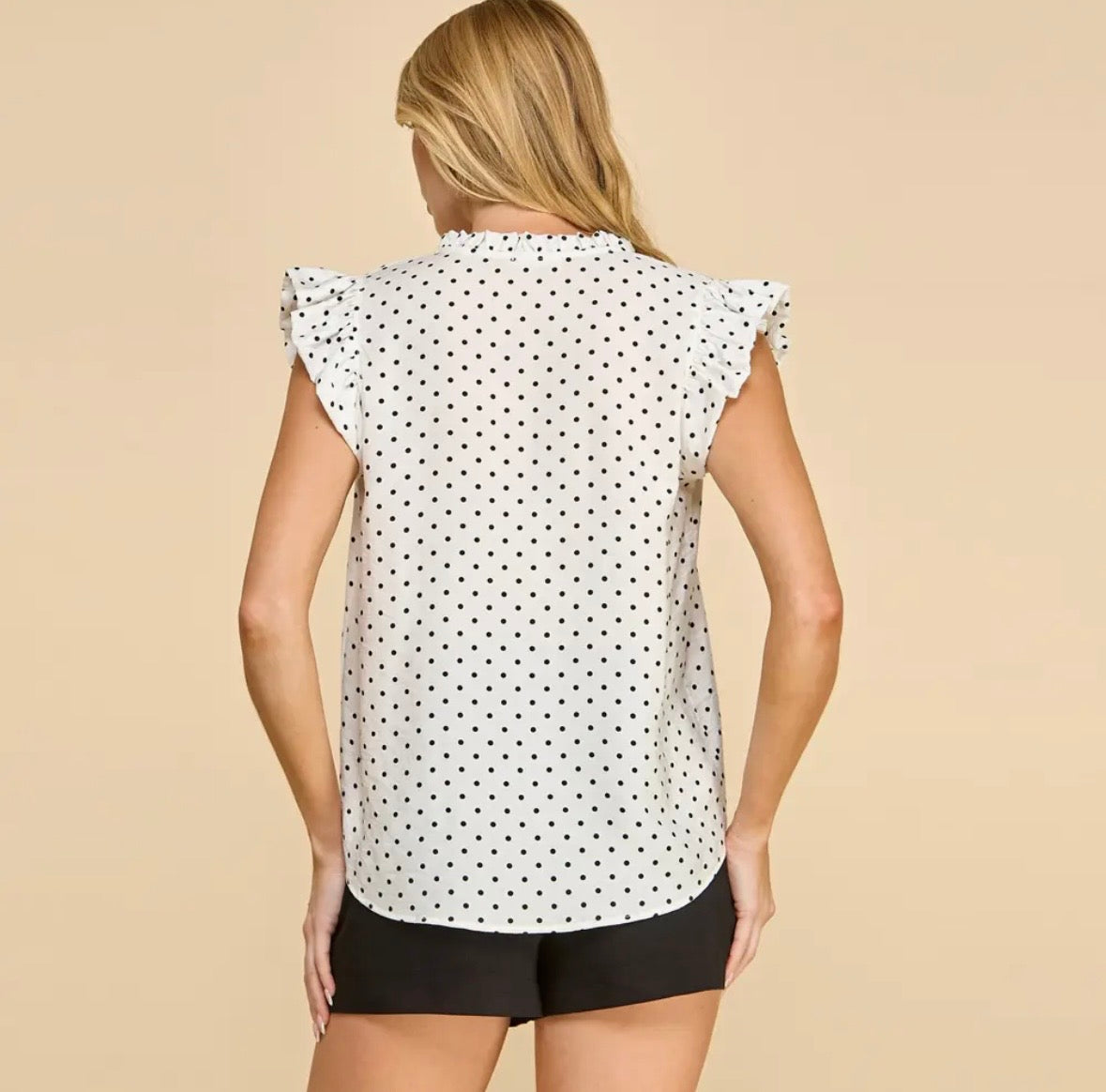 Polka Dot Ruffle Sleeve V-Neck Top