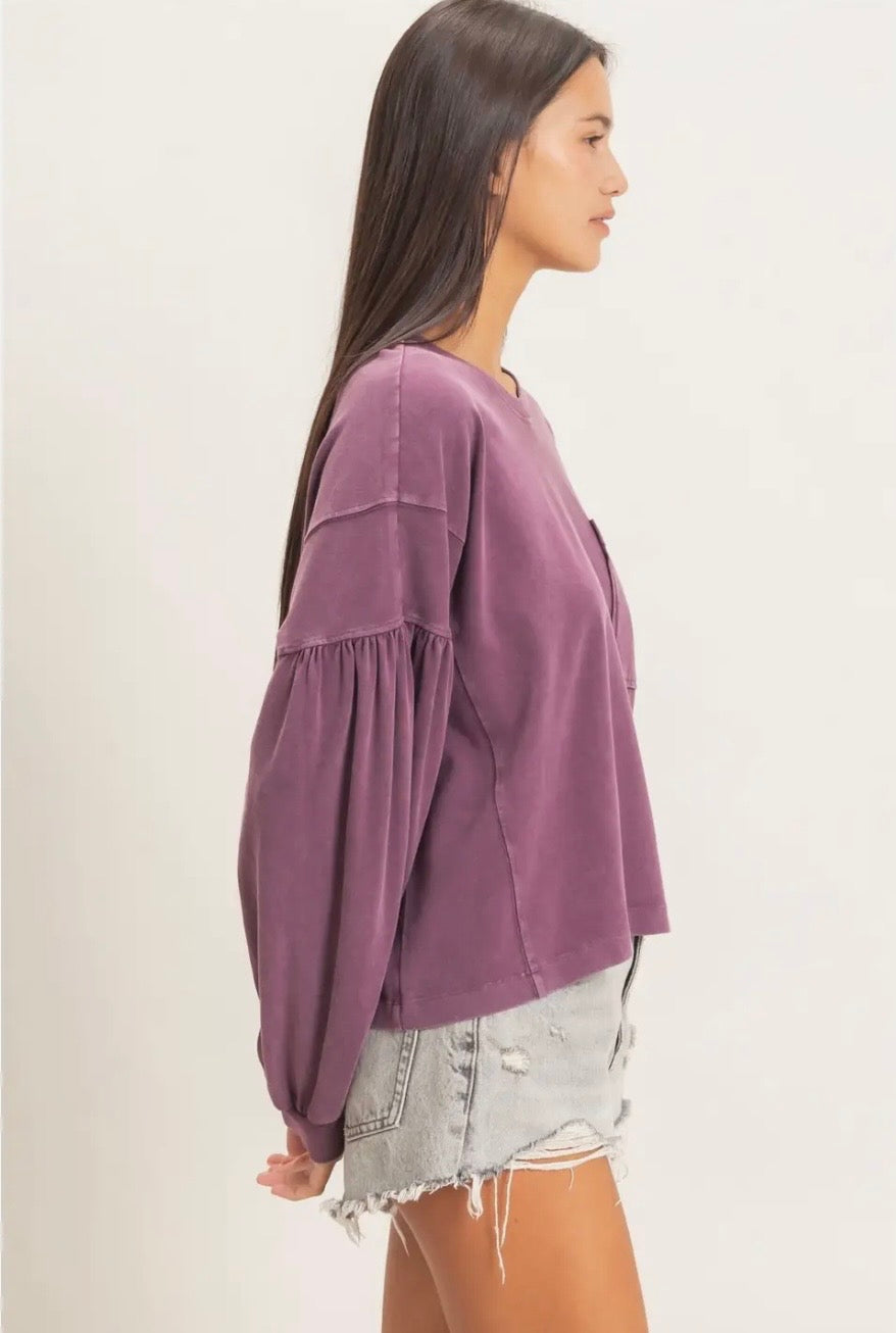 Mineral Wash Puff Sleeve Top