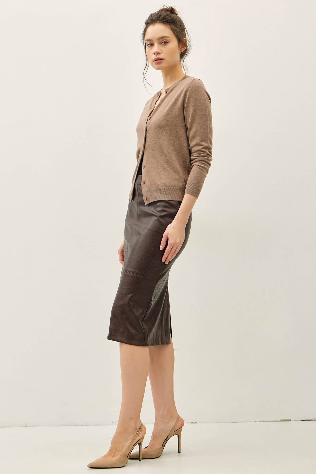 FAUX LEATHER KNEE LENGTH PENCIL SKIRT