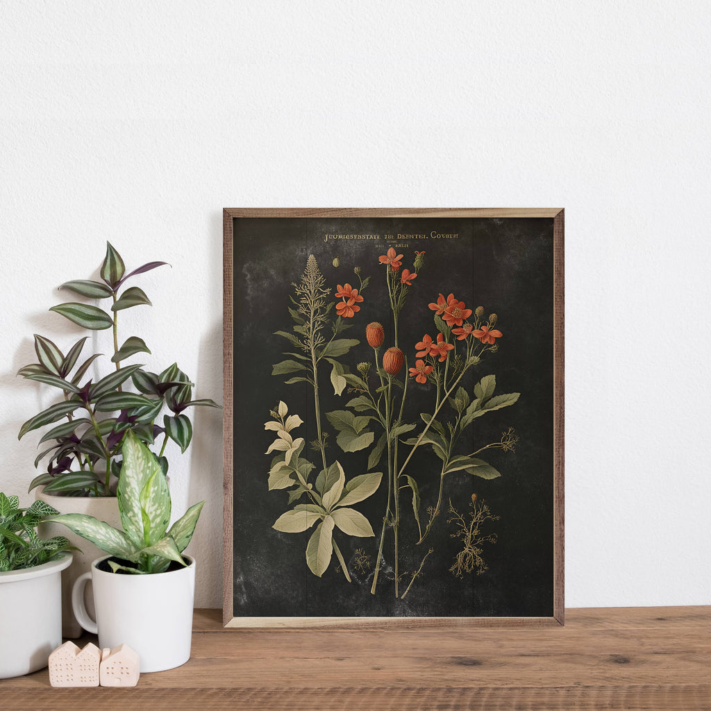 Vintage Orange Floral Print Black