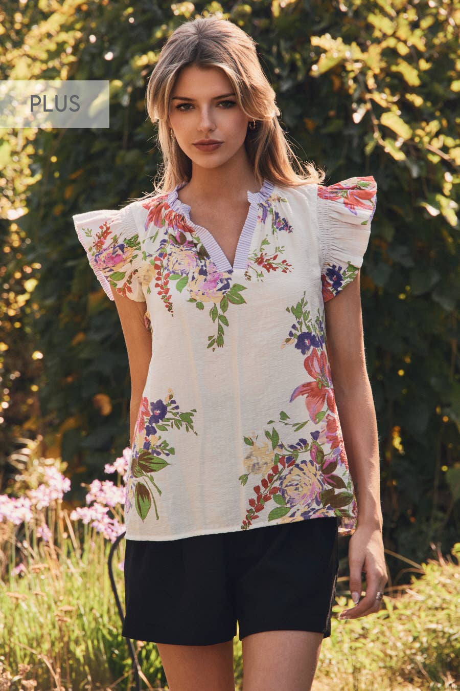 Curvy Floral Printed Woven Top