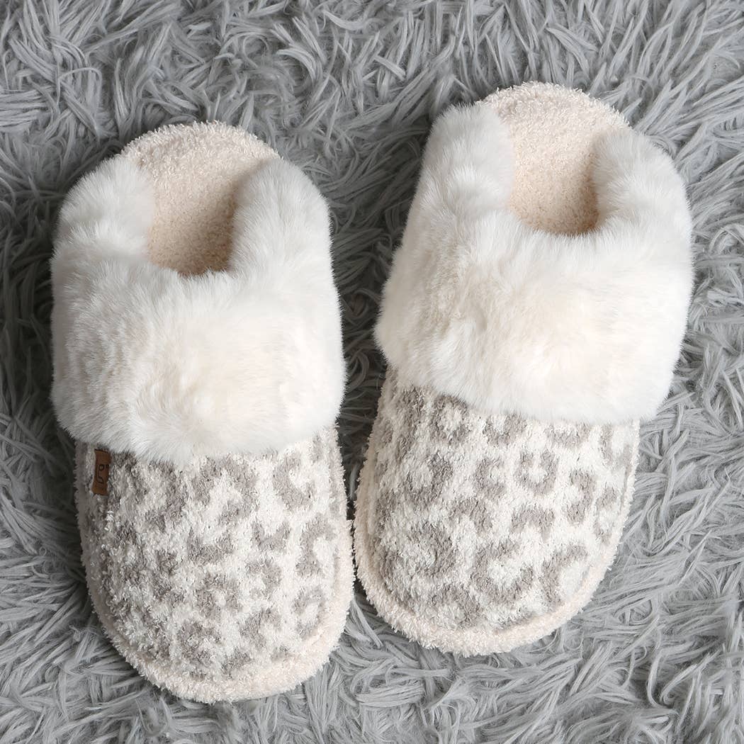 Leopard Faux Fur Cuff Luxury Soft Slipper