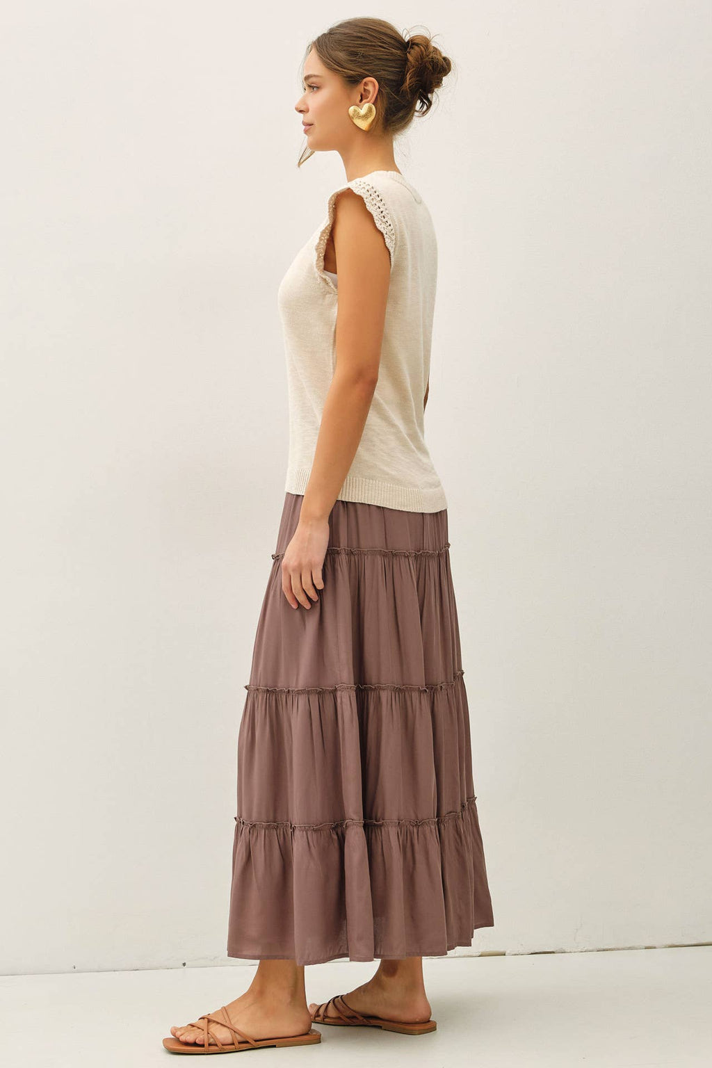 Crochet Ruffle Cap Sleeve Slub Knit Tank Sweater