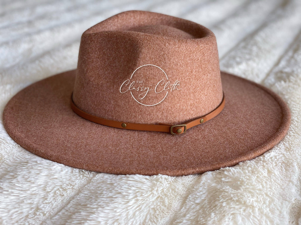Wool Blend Wide Brim Hat w/ Belt - Camel