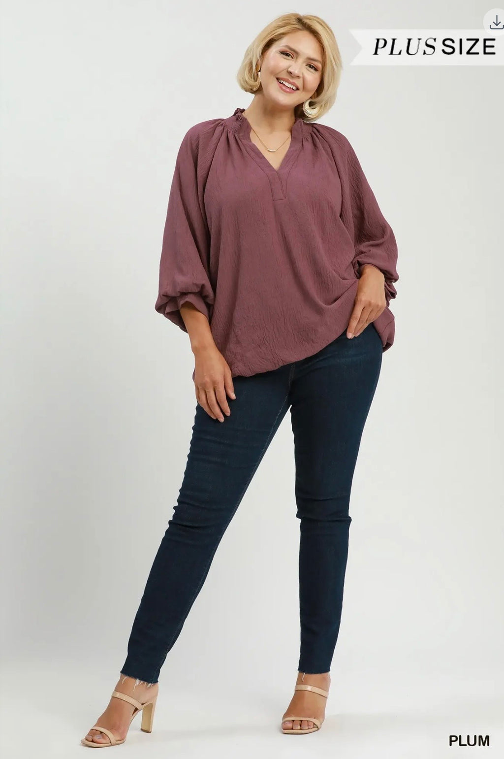 Curvy Smocked Collar Bubble Hem Top