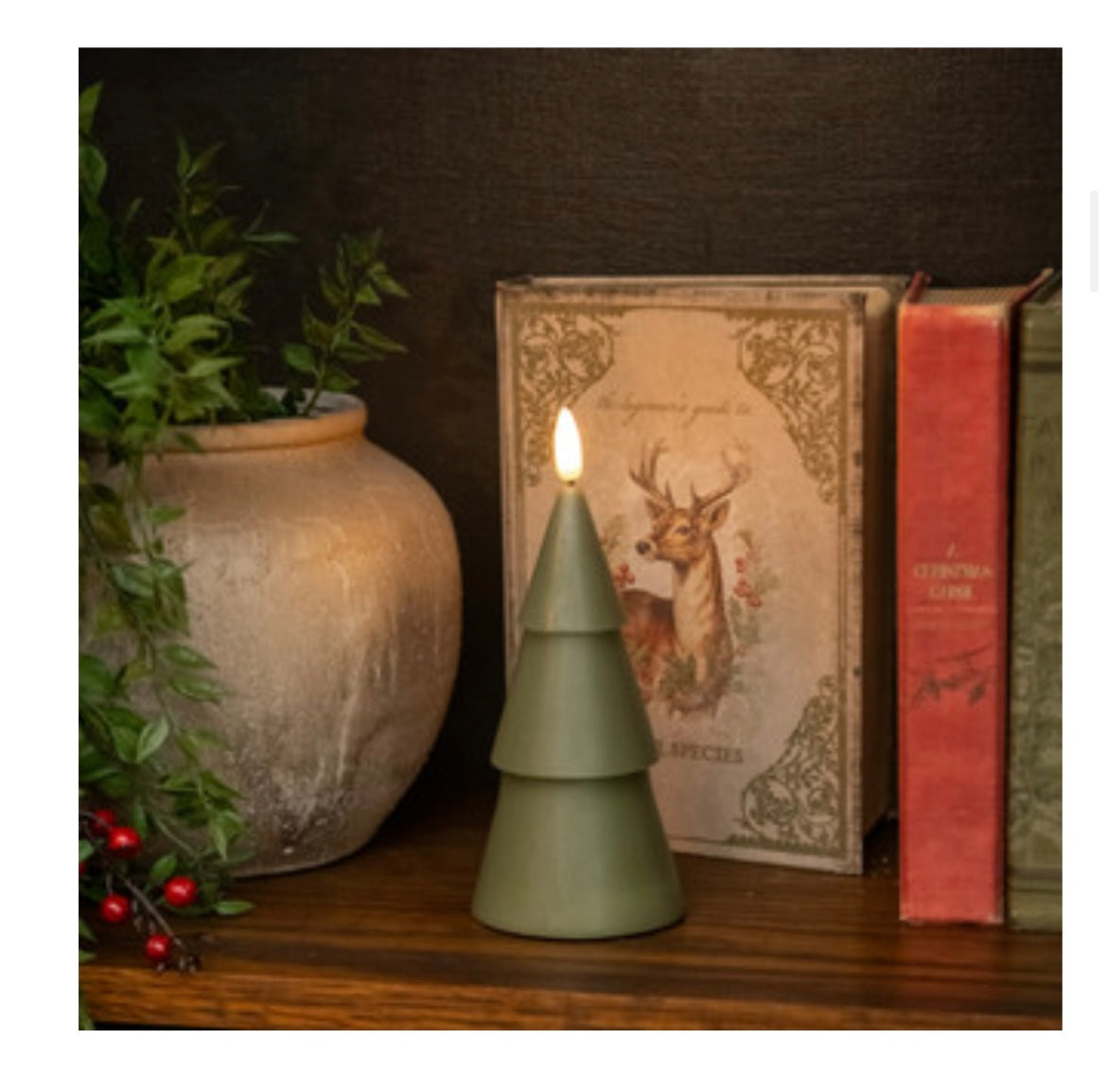 7" Dark Green Smooth Tree LED Candle