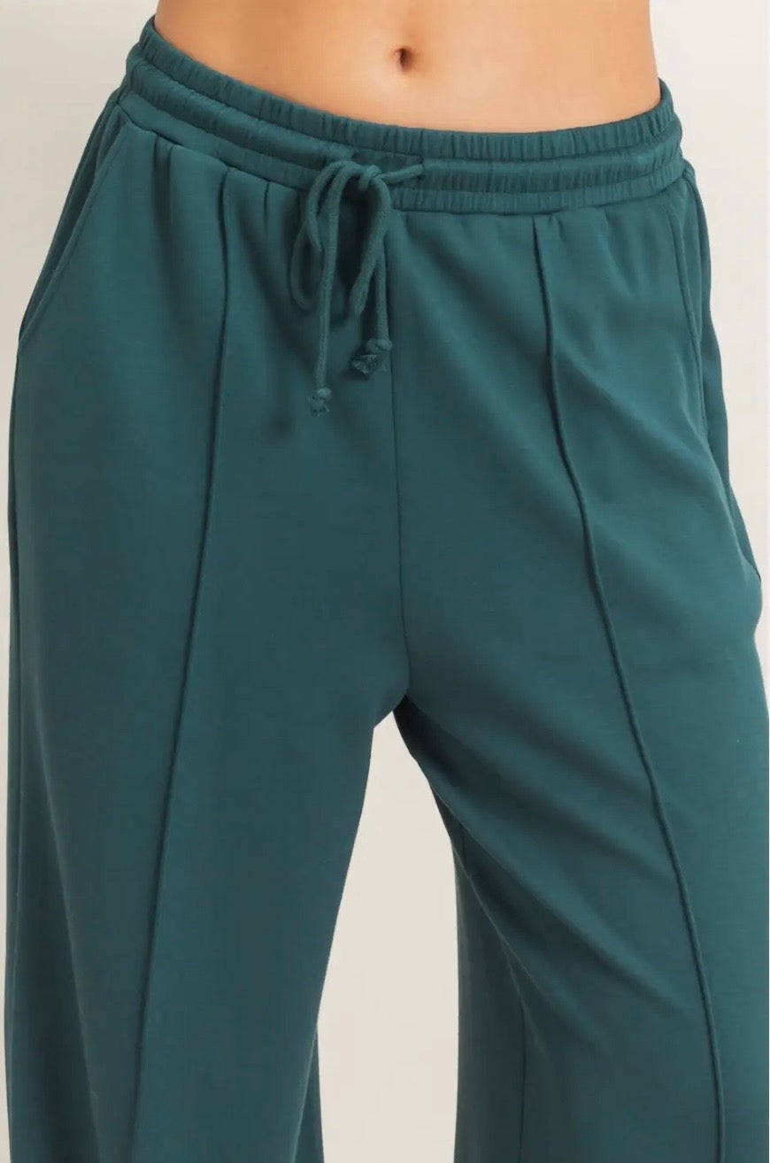 Drawstring Waist Pintuck Wide Leg Pants
