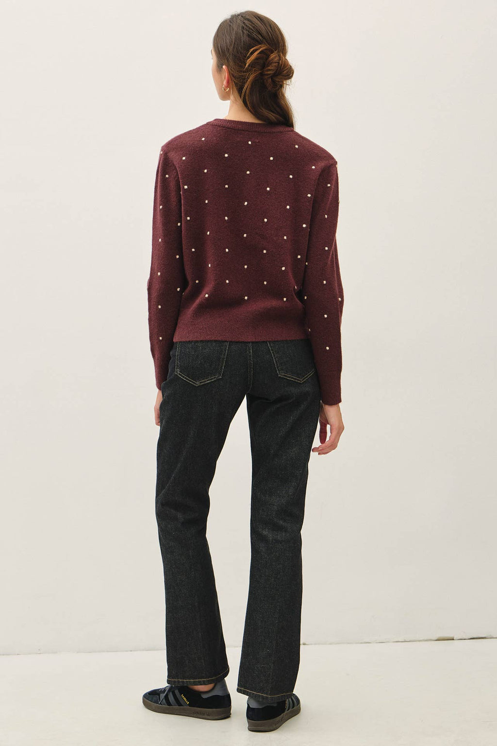 WOOL BLENDED COZY DOTTED KNIT CARDIGAN