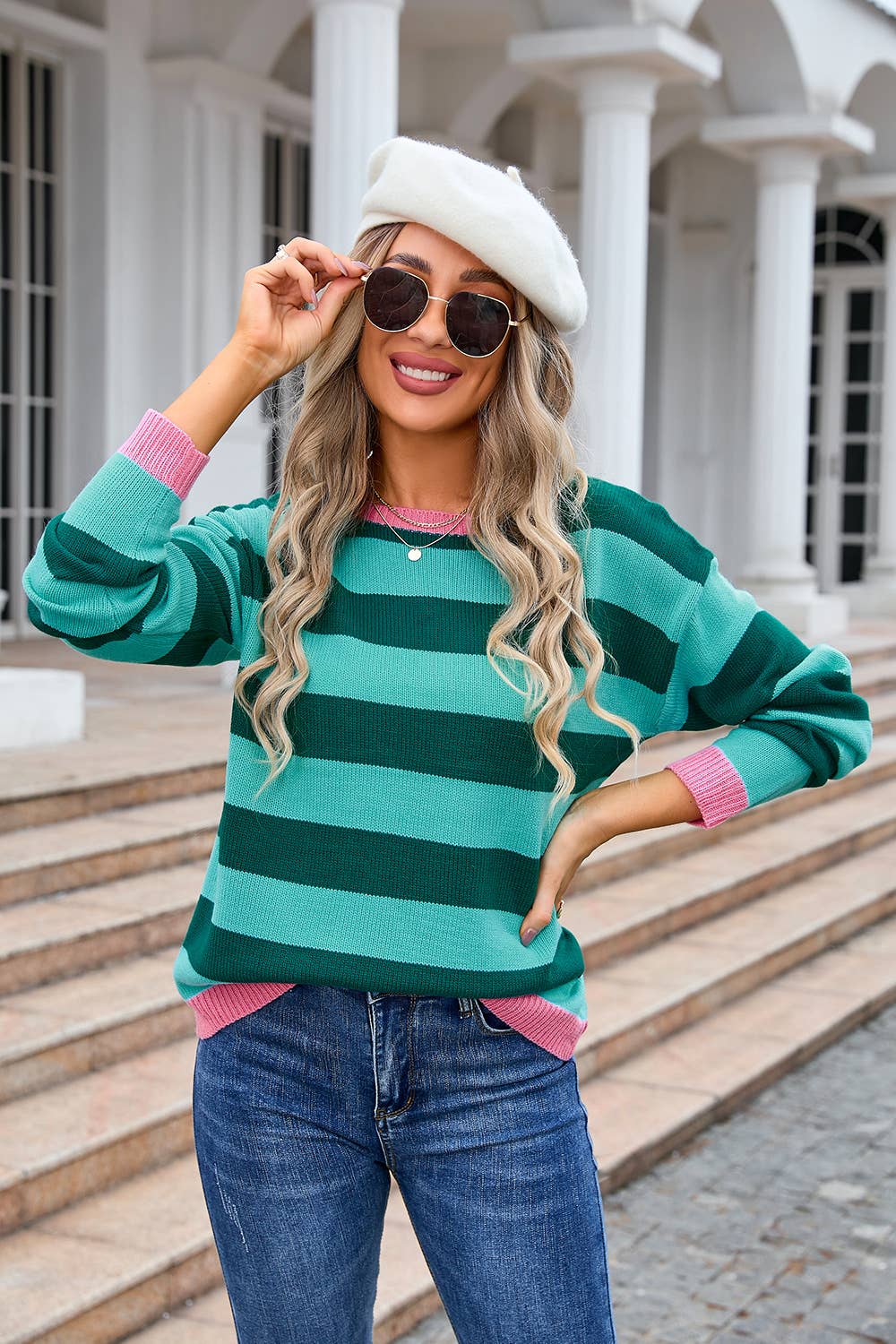 Multicolor Striped Ribbed Knit Sweater