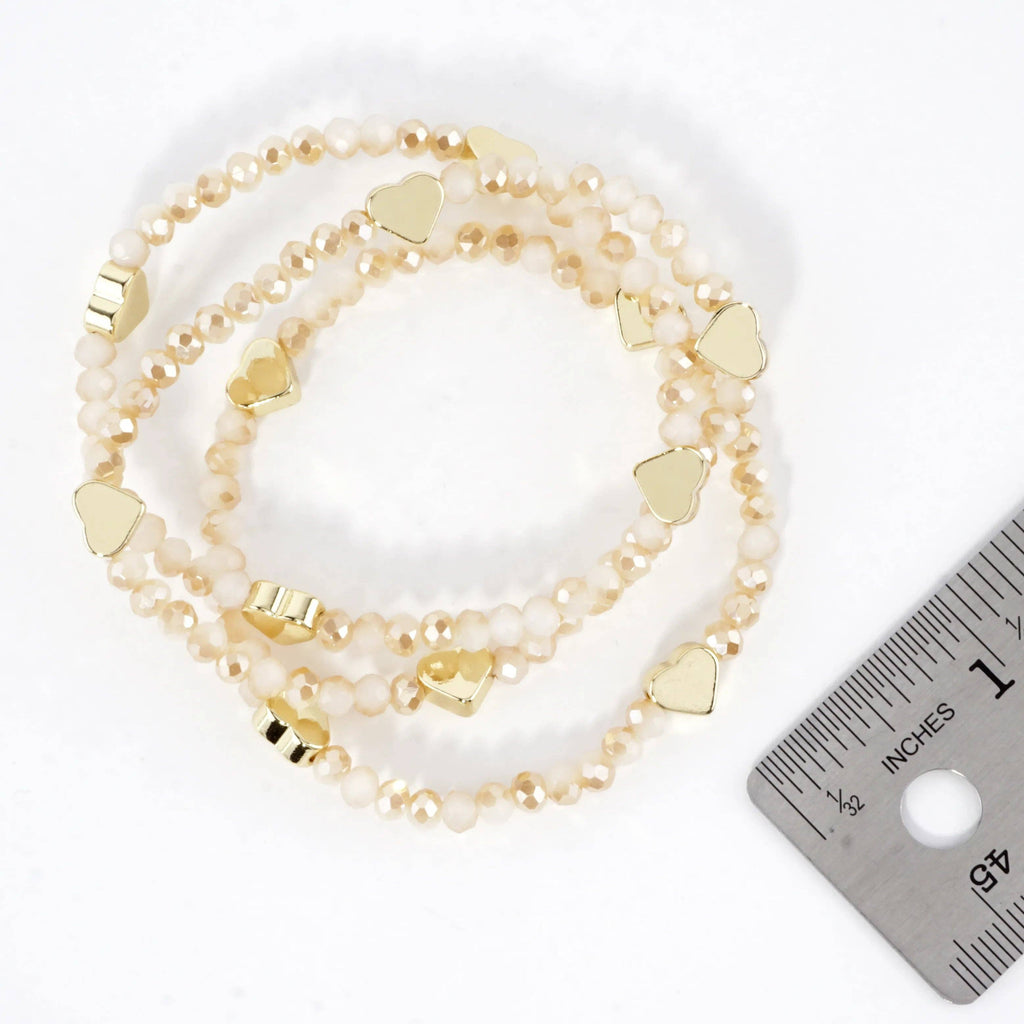 3-PC Set Faceted Glass Beads Hearts Stretch Bracelets
