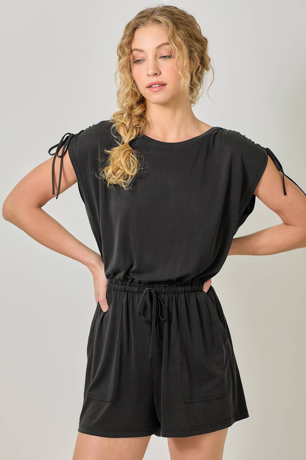 Modal Cinched Shoulder Tie Romper