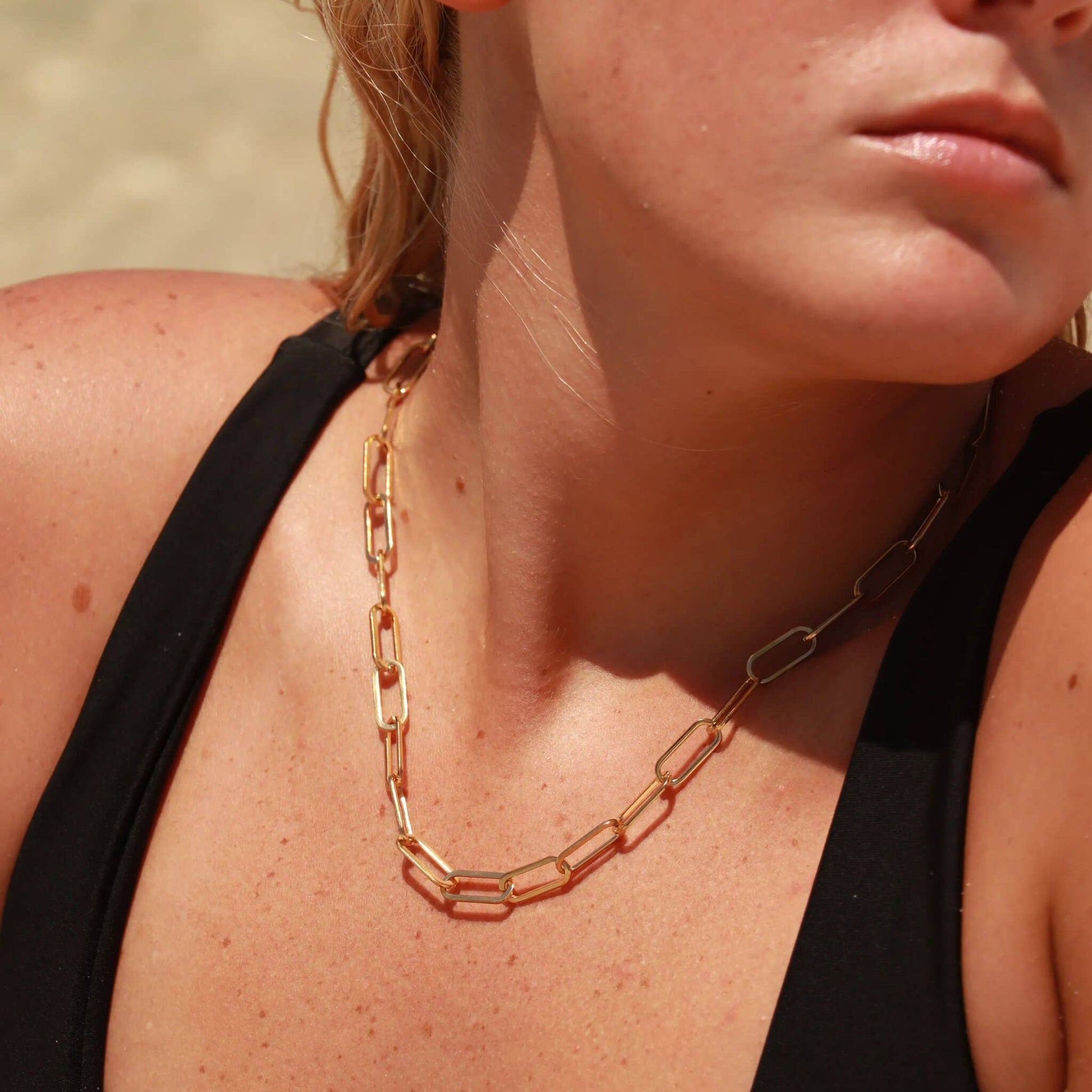 18K Gold Paperclip Chain Necklace: 16+02" / 4mm