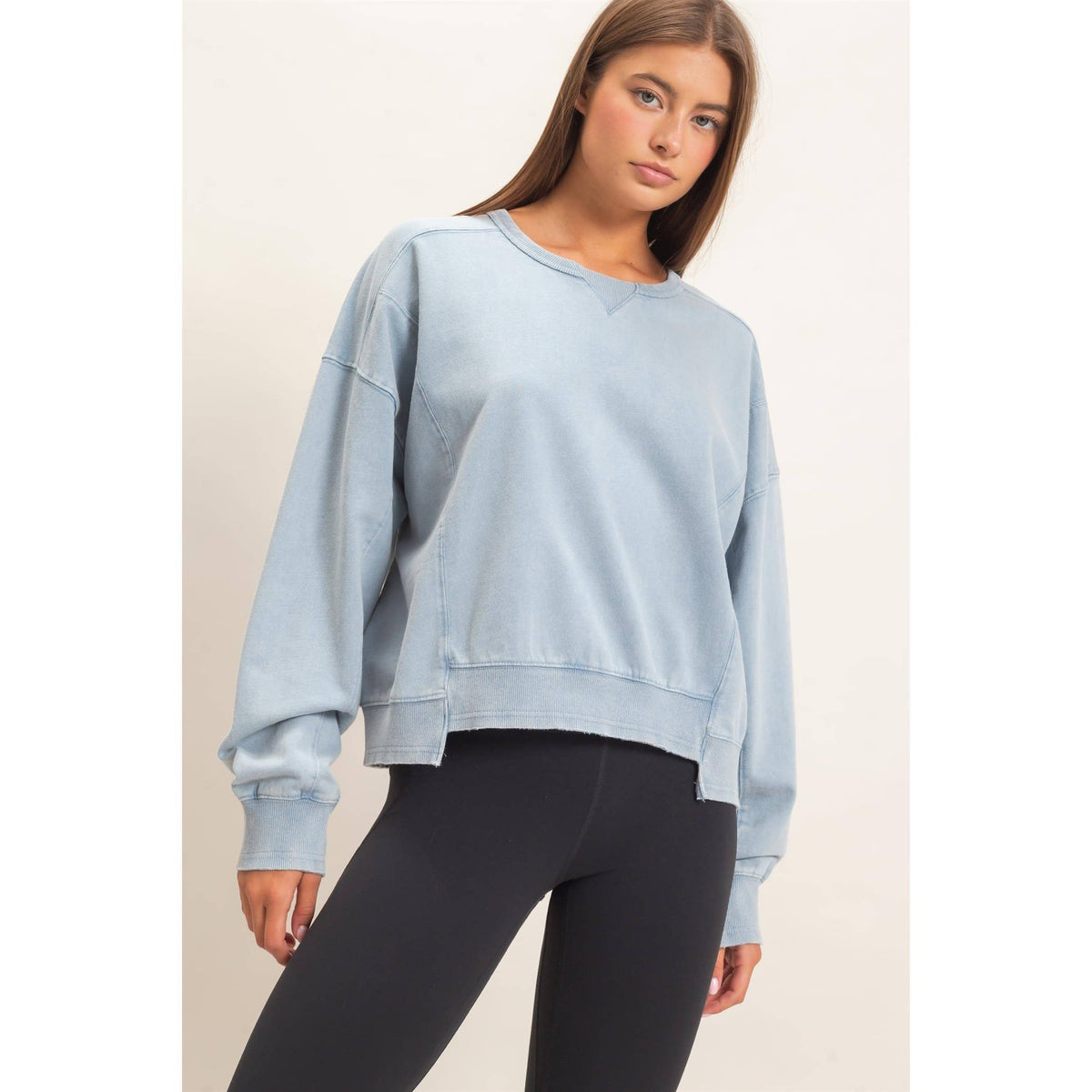 Acid Wash Seam Detail Crew Neck Sweatshirt