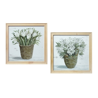 17" Framed Floral Print Wood/Glass