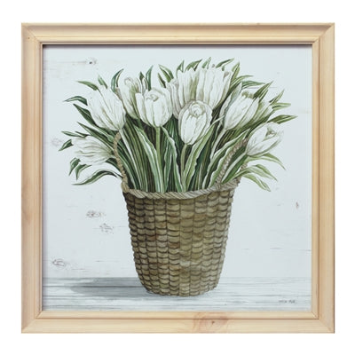 17" Framed Floral Print Wood/Glass