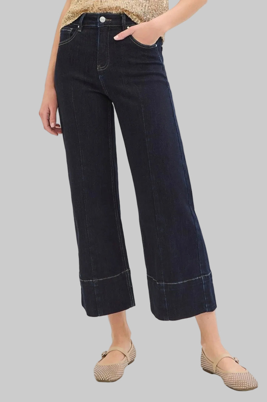 Risen Tummy Control Wide Seam Cropped Dark Jean