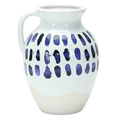 8" white/blue Ceramic Pitcher