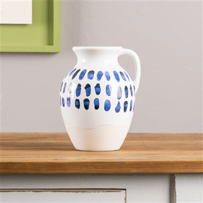 8" white/blue Ceramic Pitcher