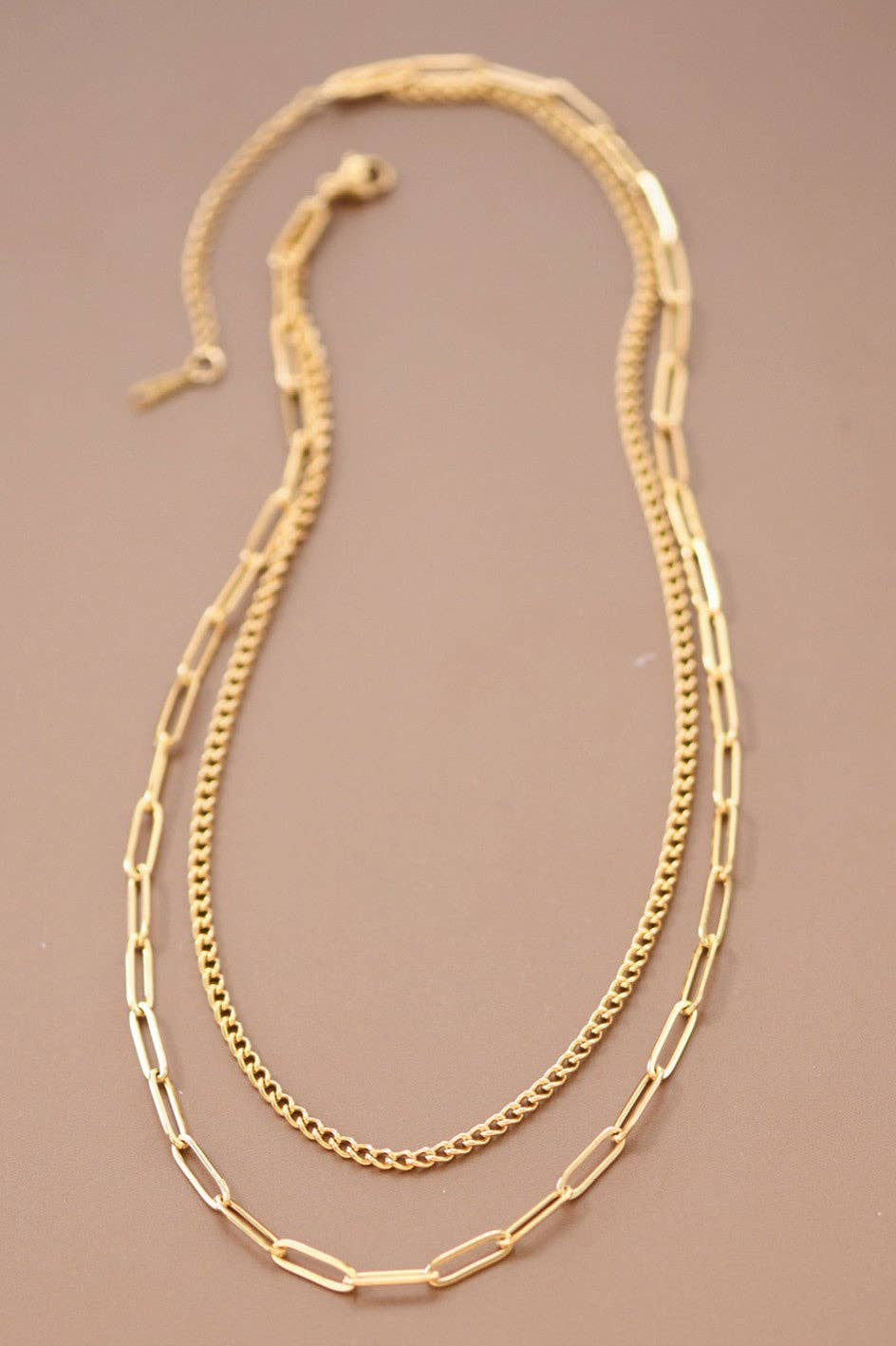 18K Gold Plated Waterproof Stainless Steel Paperclip Layered Necklace