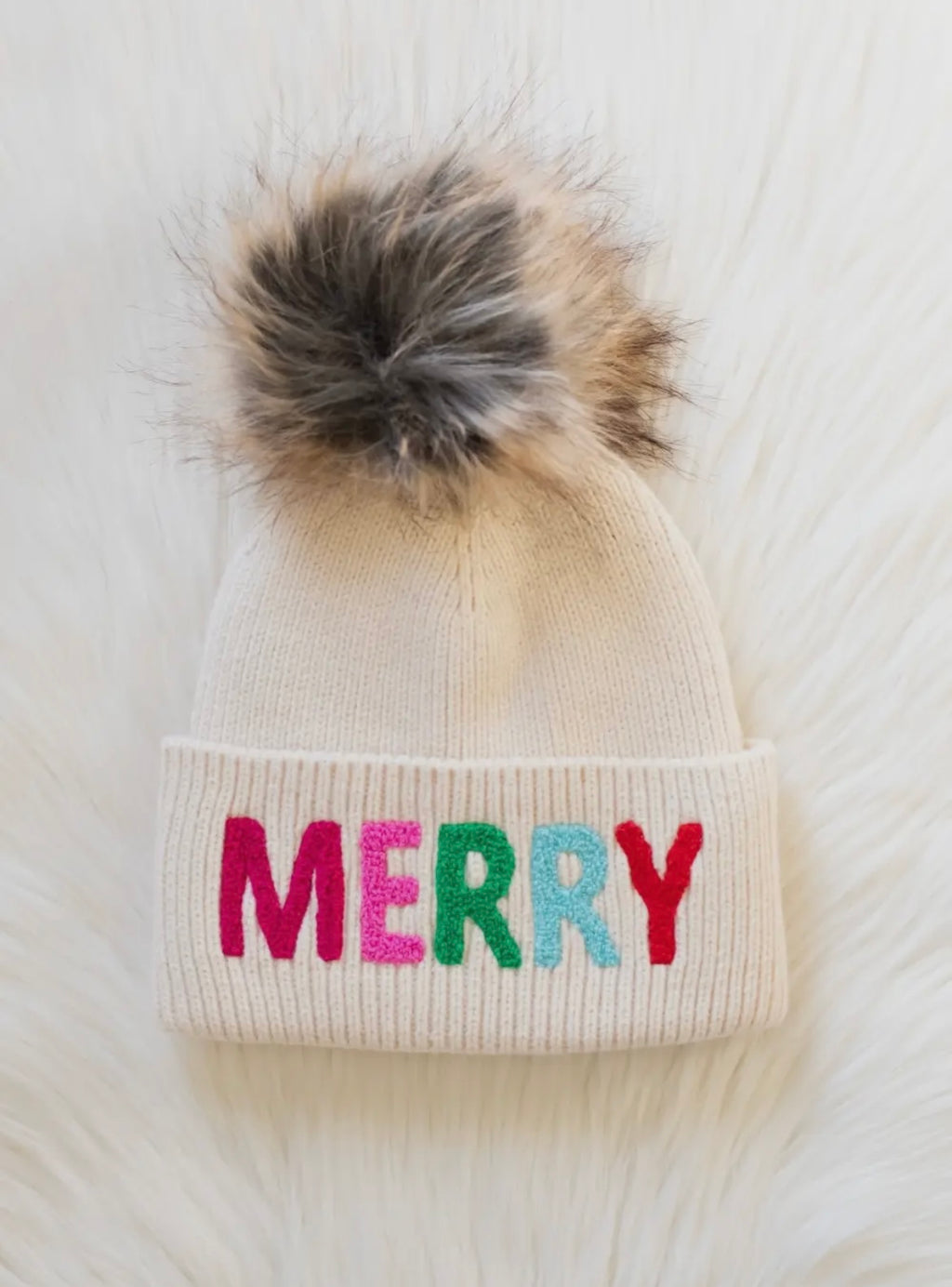 Beige Merry Knit Pom Hat