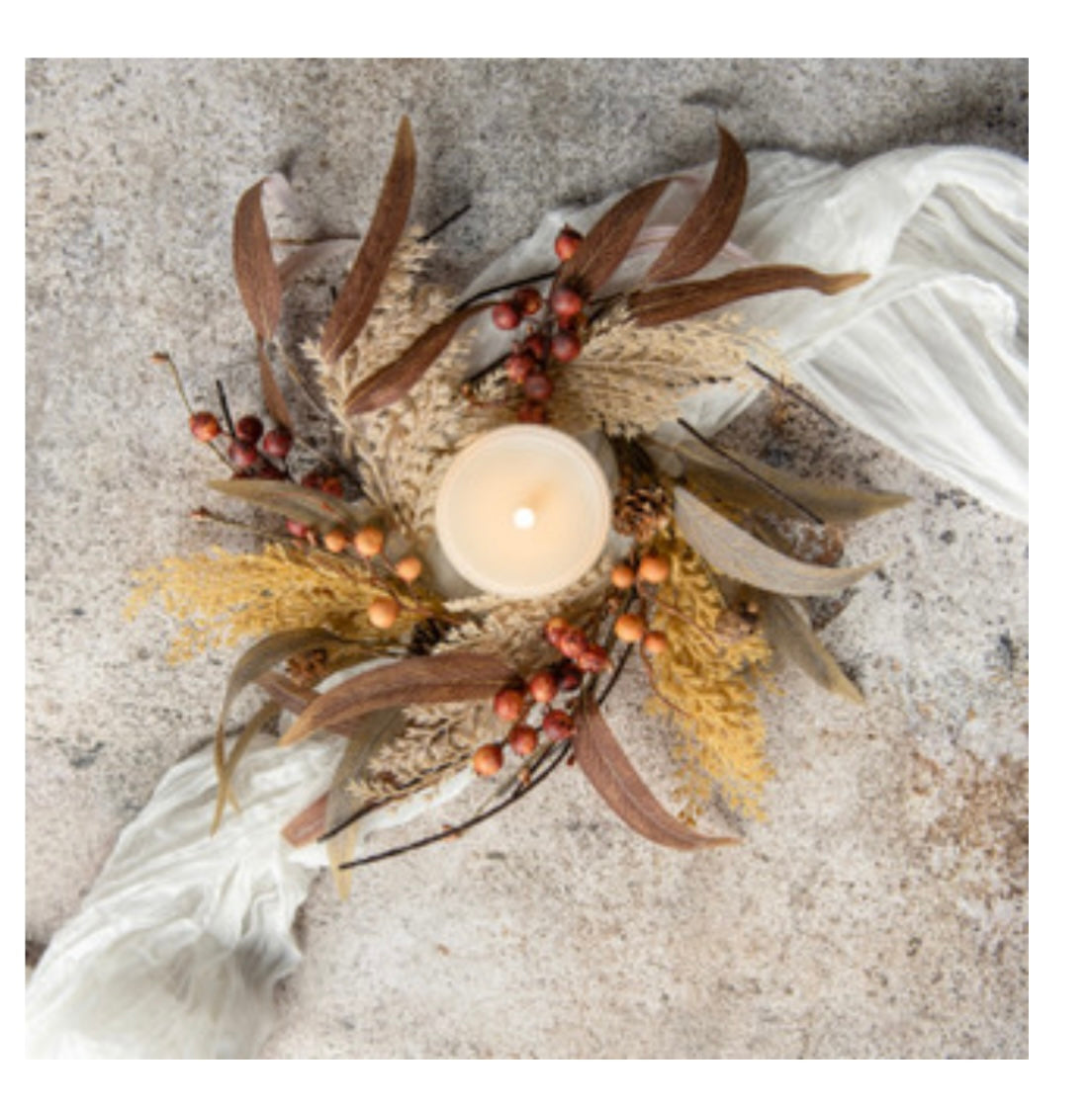 12" Mixed Wheat & Berry Candle Ring