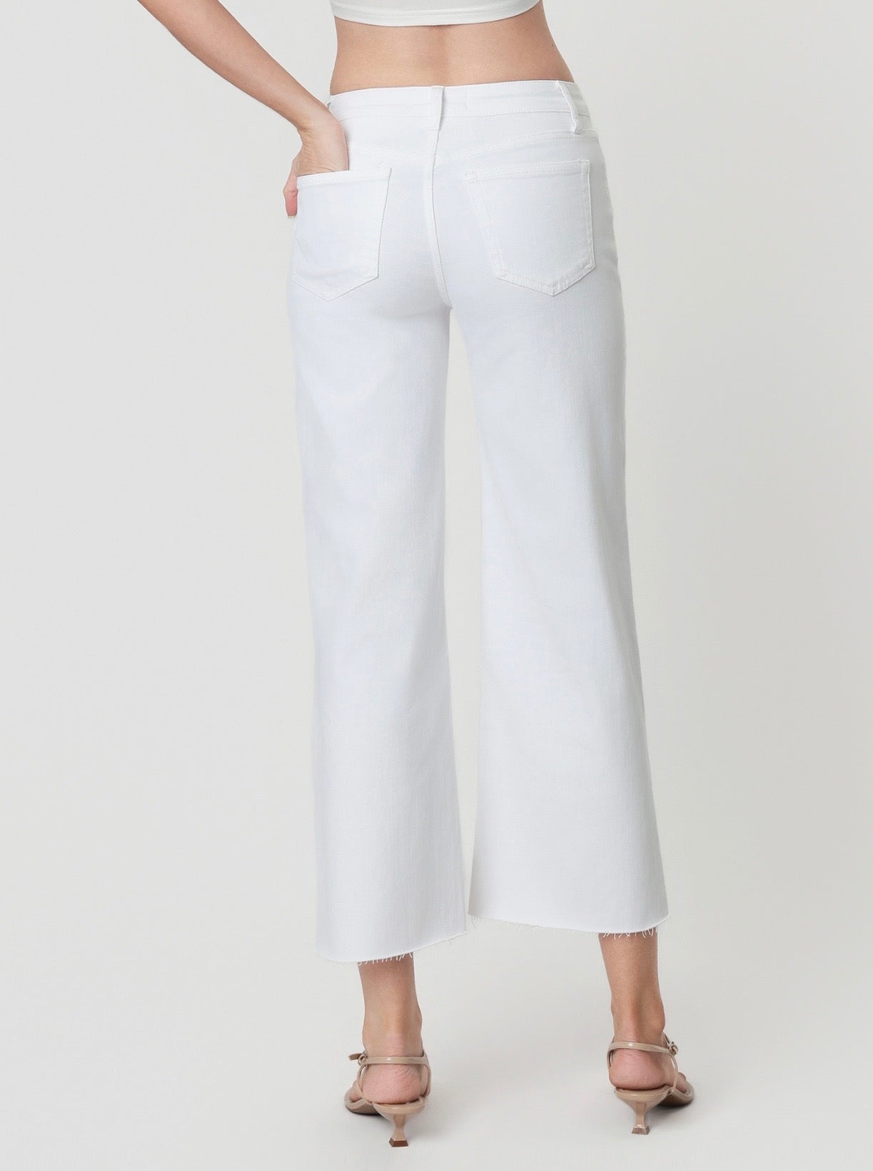 Vervet High Rise White Crop Wide Leg Jeans