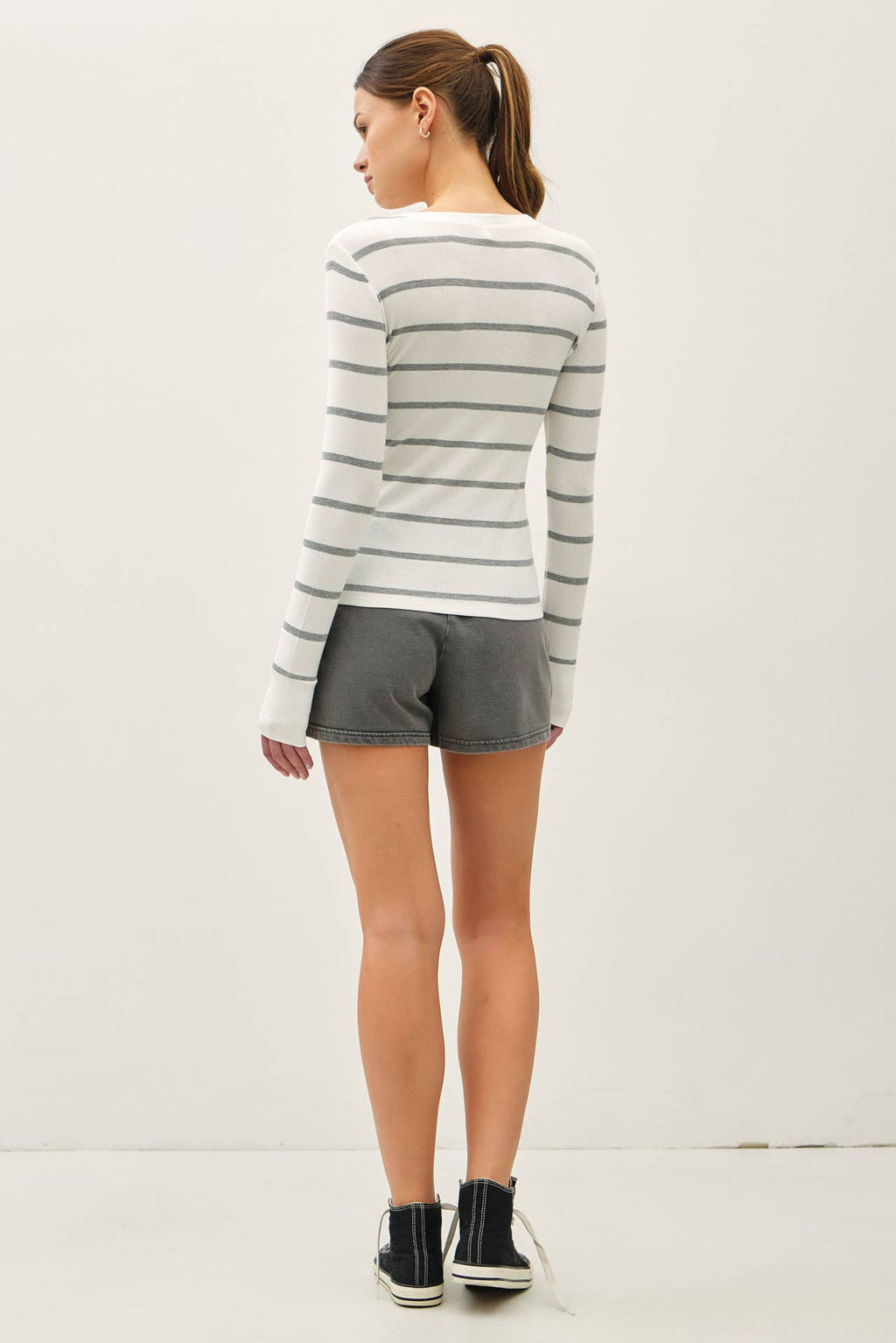 CLASSIC RIBBED STRIPED HENLEY LONGSLEEVE TOP