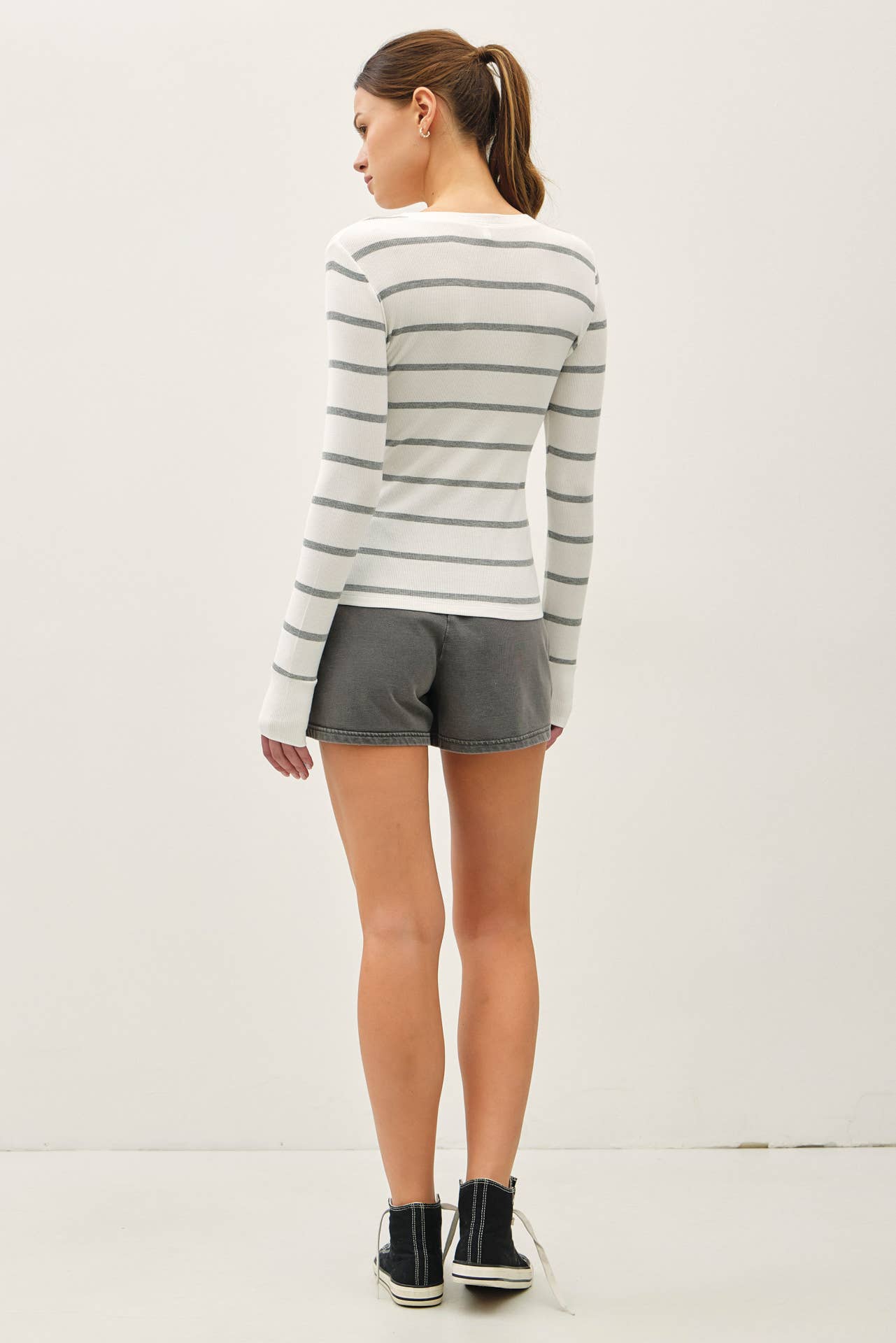 CLASSIC RIBBED STRIPED HENLEY LONGSLEEVE TOP