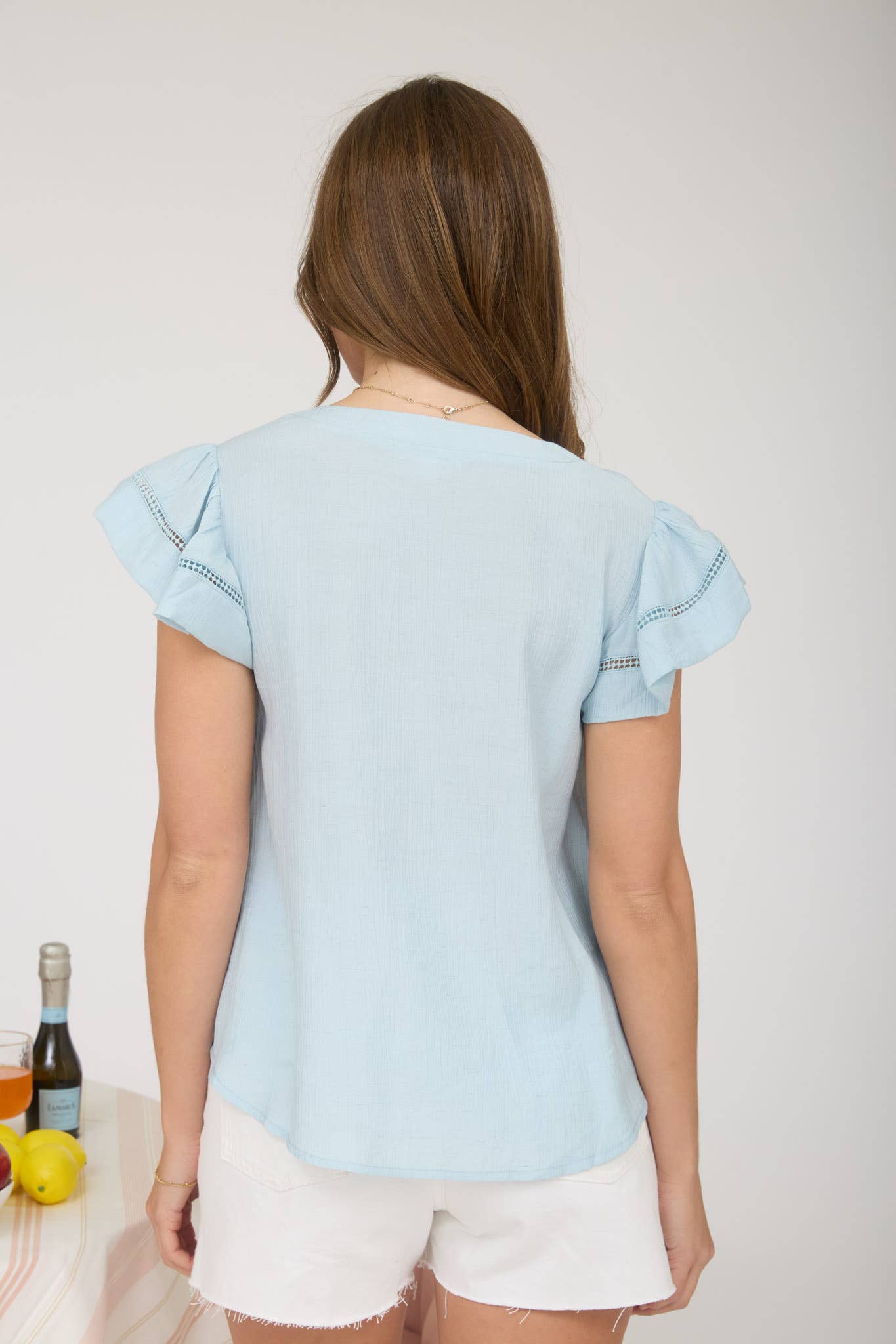 Lace Trim Ruffle Sleeve Top