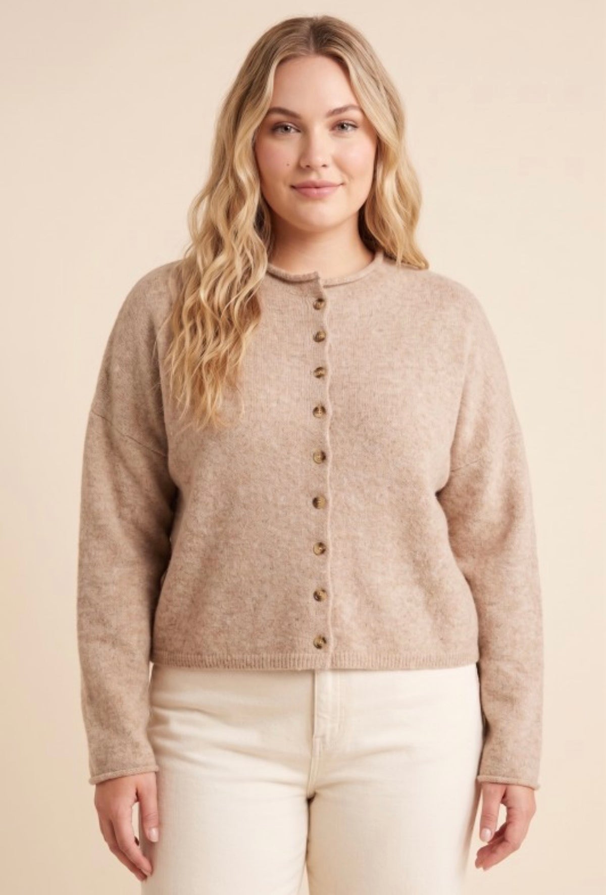 Curvy Brushed Roll Neck Cardigan Sweater