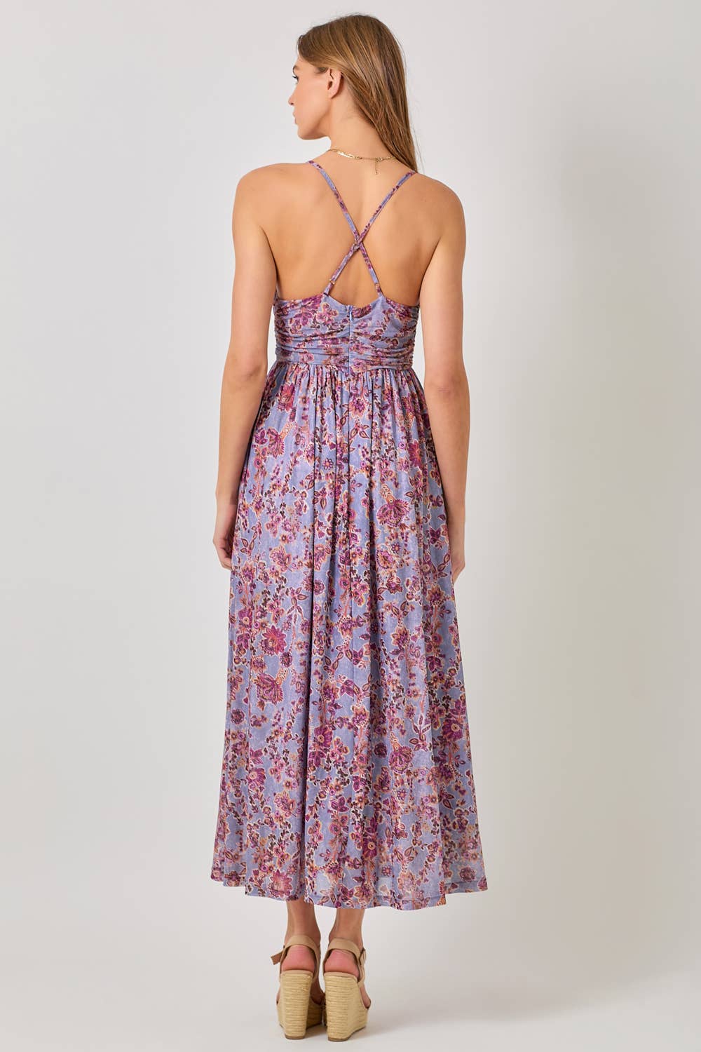 Criss Cross Back Pink Floral Dress