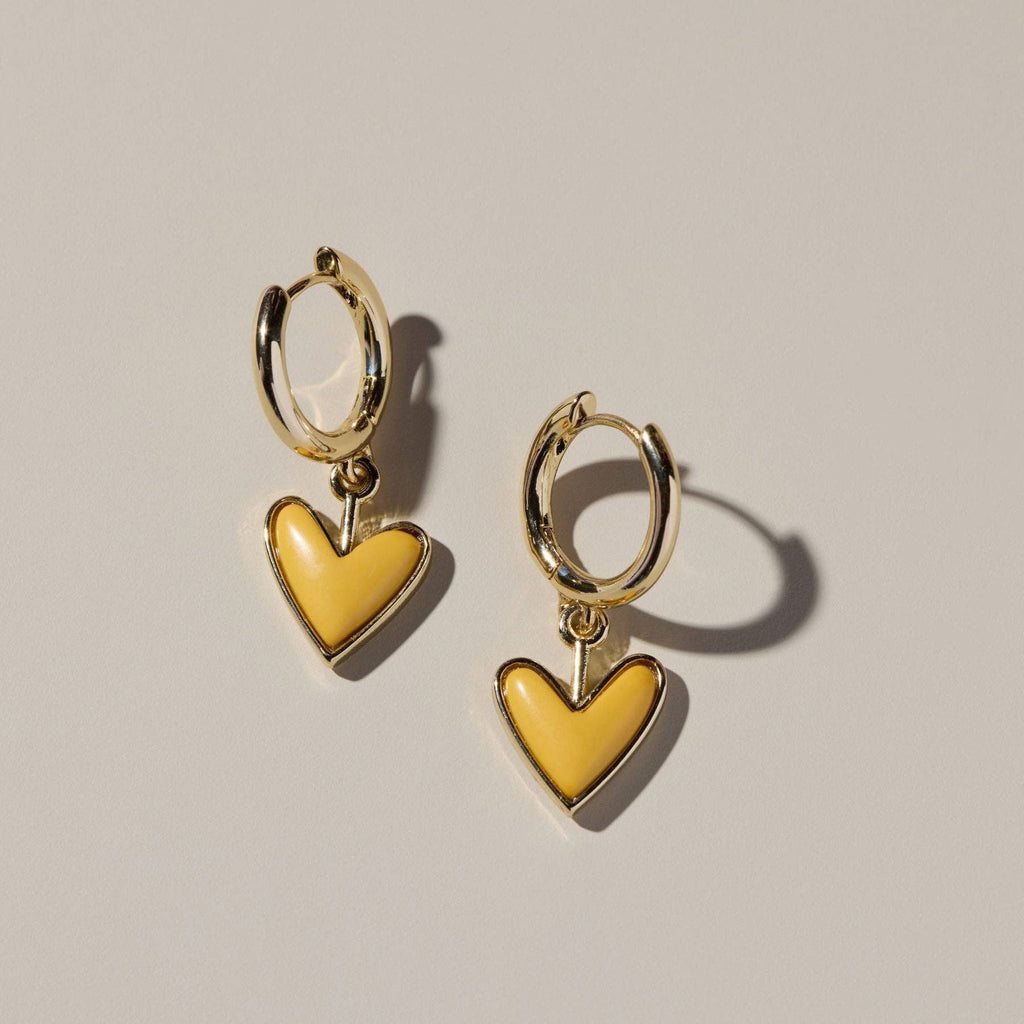 Yellow Stone Sweetheart Huggie Earrings