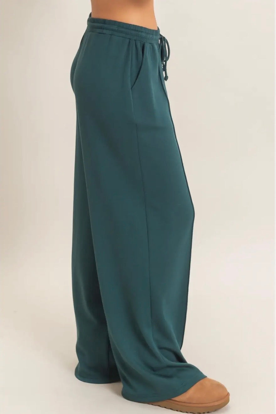 Drawstring Waist Pintuck Wide Leg Pants