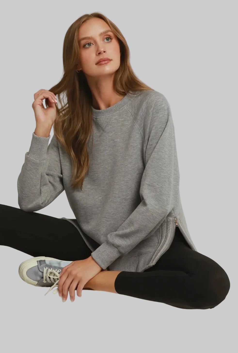 Luxe Knit Side Detail Zip Crewneck