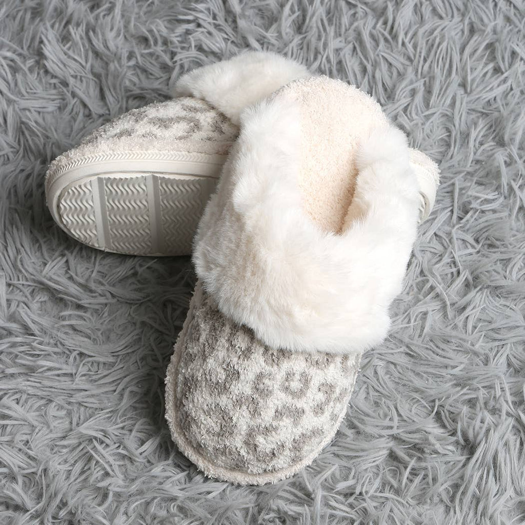 Leopard Faux Fur Cuff Luxury Soft Slipper