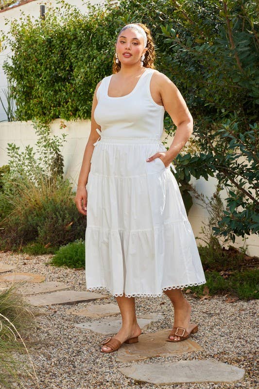 Curvy Sleeveless Knit Tank Poplin Skirt Mixed Media Dress