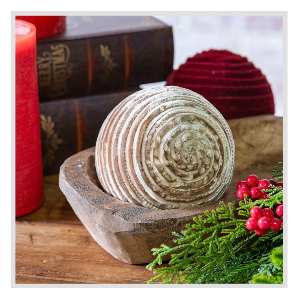 4" Beige Velvet Ball Decor