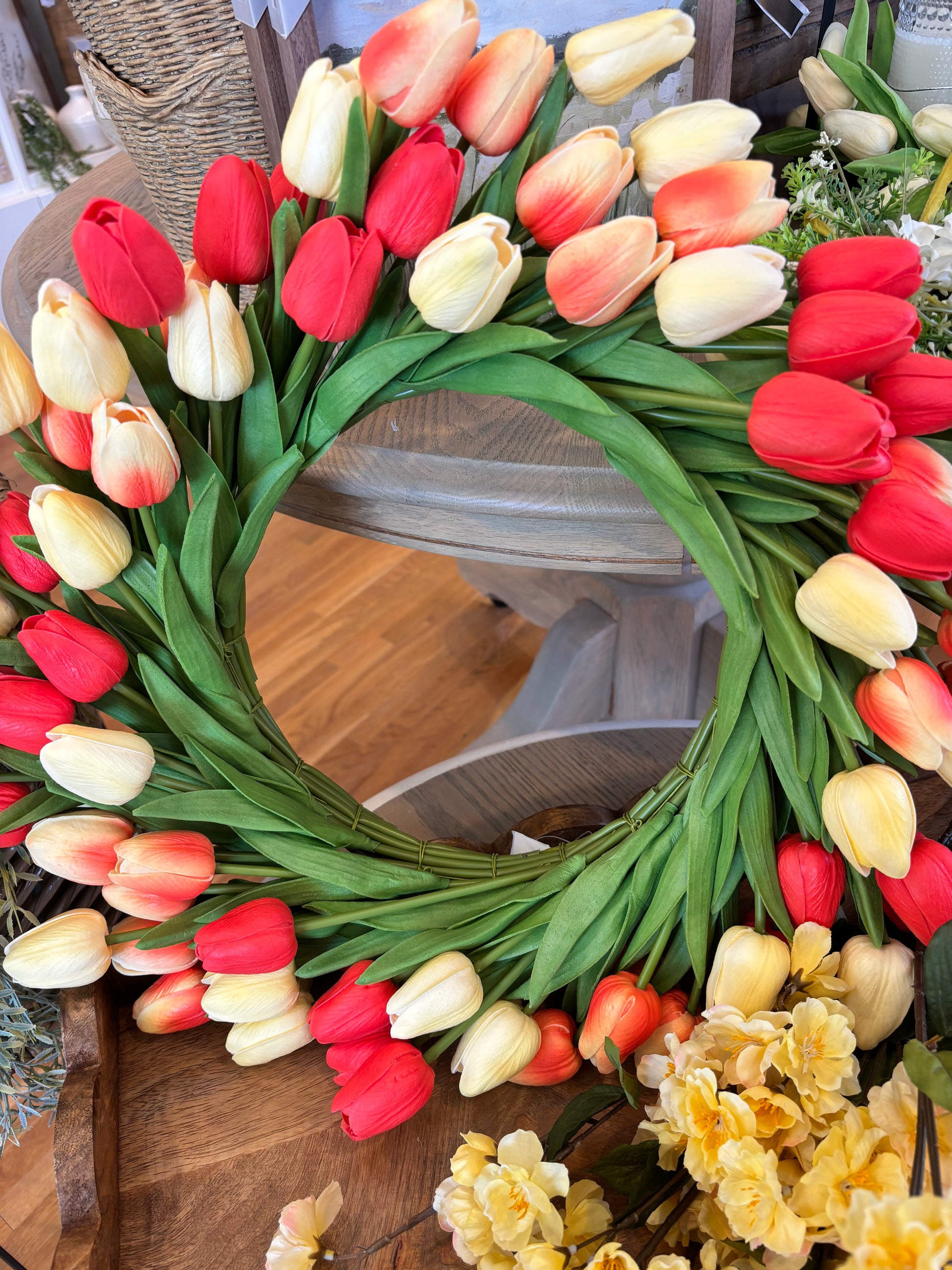 22" Yellow, Red & Peach Real Touch Mini Tulip Wreath
