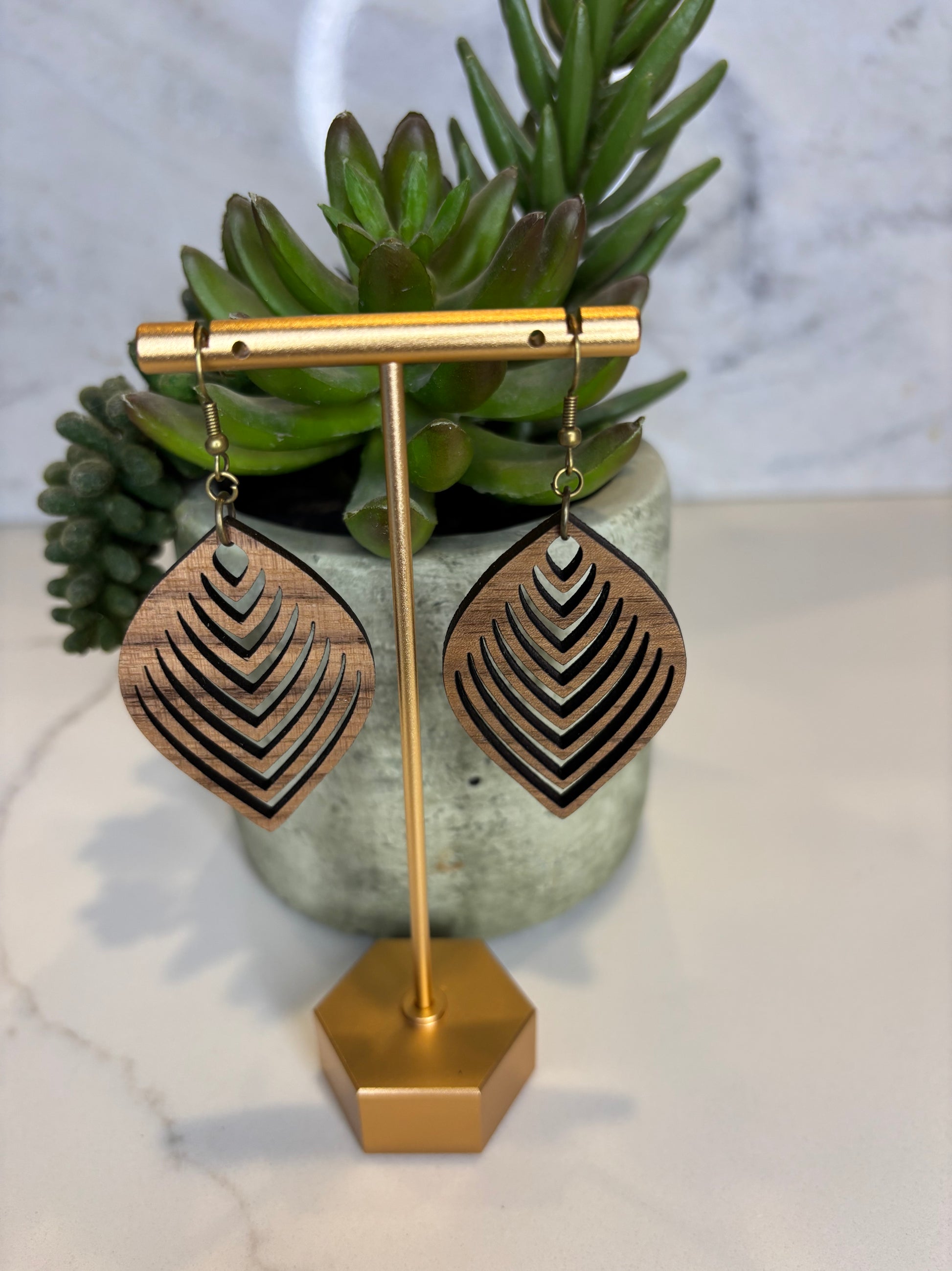Large Wood Cutout Teardrop Earrings
