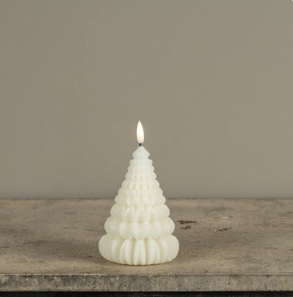 5.5" CREAM SHIMMER 3D FLAME RUFFLE TREE CANDLE