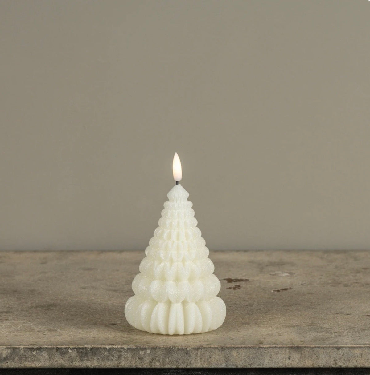 5.5" CREAM SHIMMER 3D FLAME RUFFLE TREE CANDLE