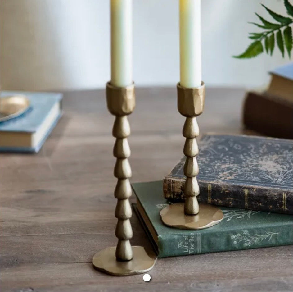 Antique Gold Bead Taper Candle Holders