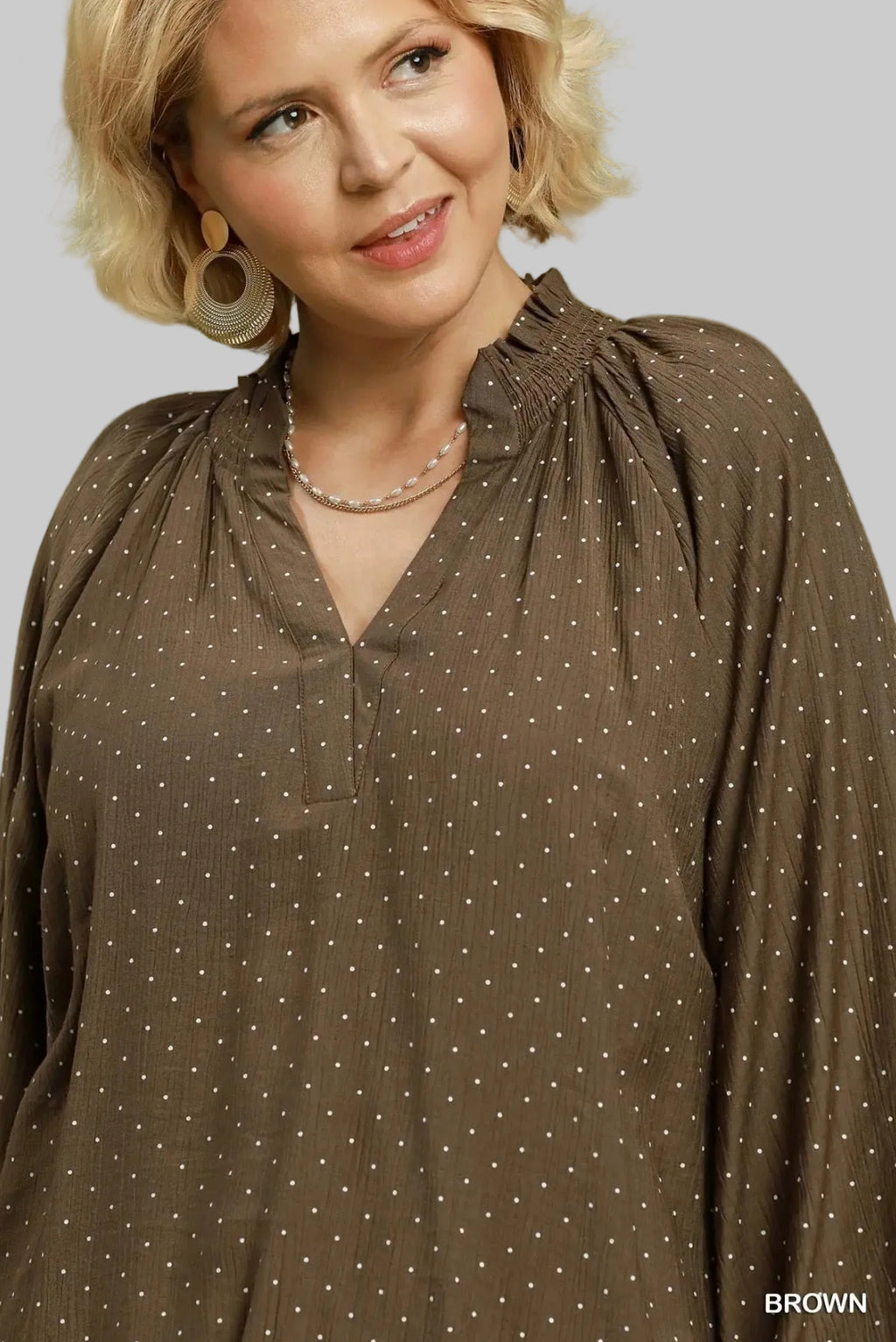 Curvy Polka Dot Brown Blouse