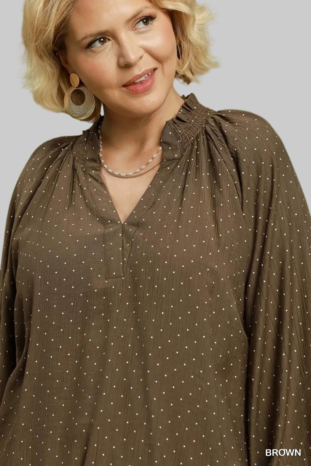Curvy Polka Dot Brown Blouse